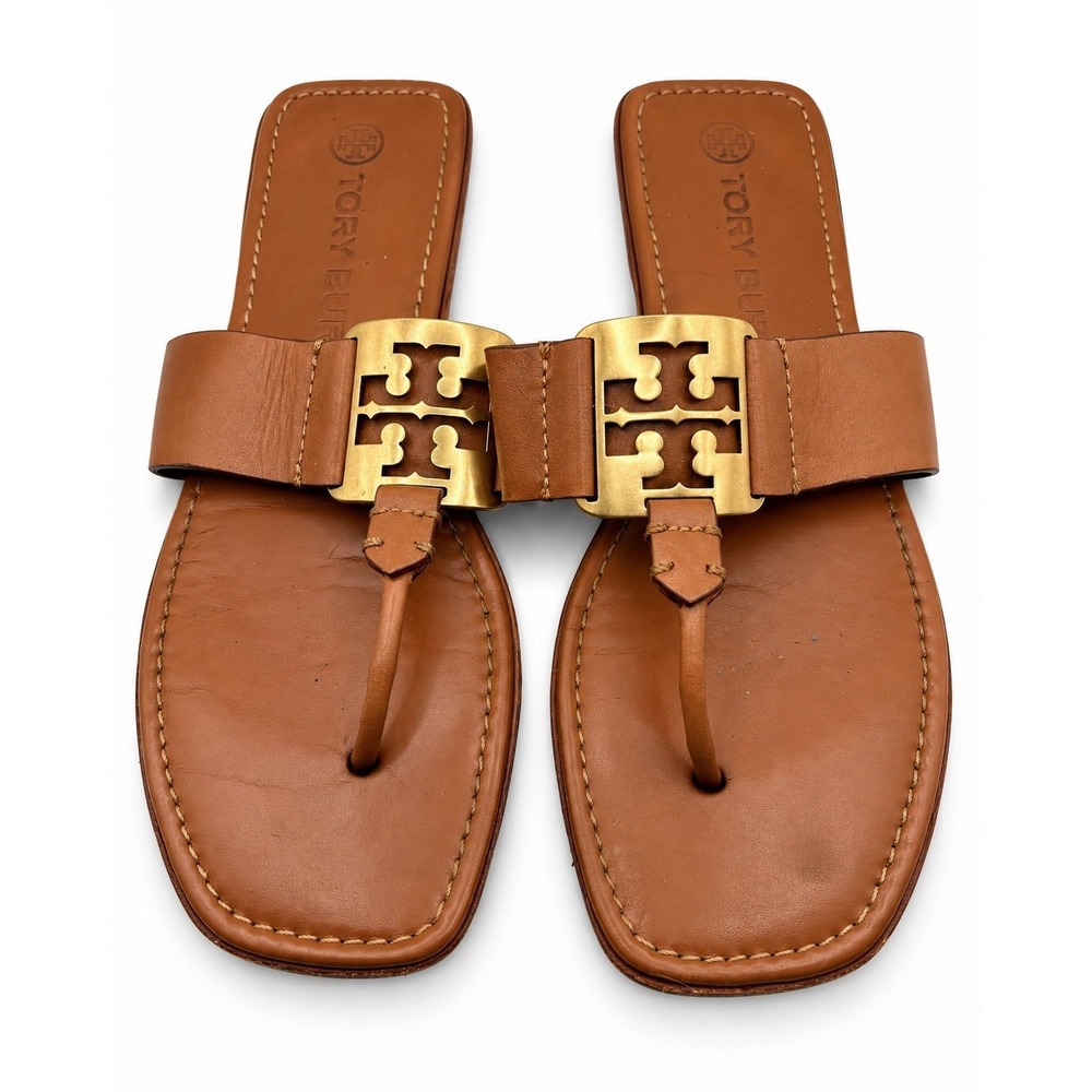 Tory Burch Georgia Square Logo Thong Sandals Size 9.5 M